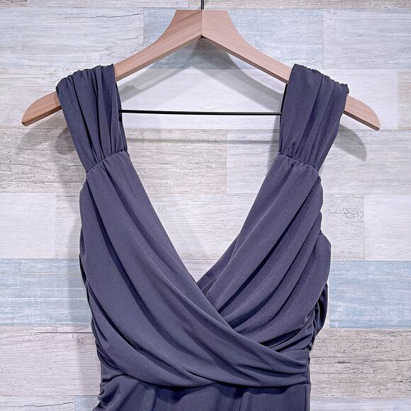 BOSTON PROPER Ruched Draped Jersey Knit Cocktail Dress Gray Stretch Womens XS - Picture 2 of 6